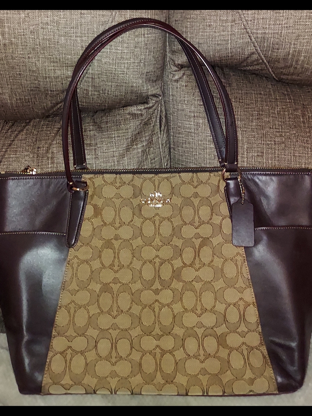 Coach Ava Signature Canvas Tote with Dark Brown Leather Trim